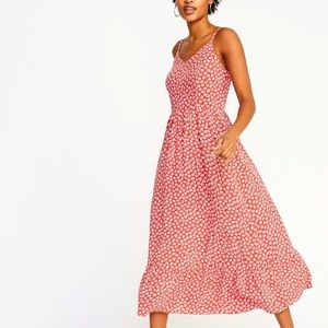 NWT ON Smocked Fit & Flare Red Floral Dress Size M